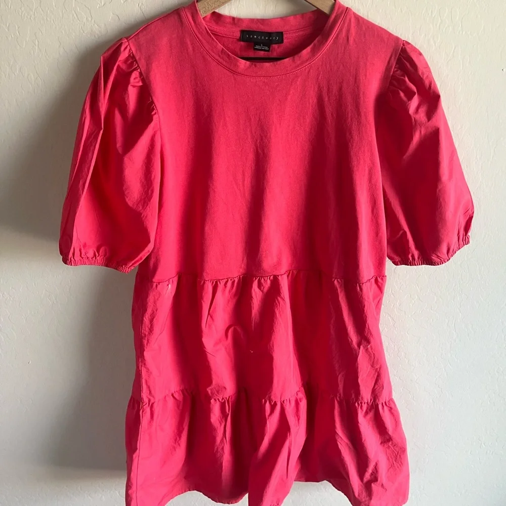 Sanctuary Pink Ruffled Tiered Poplin Sundress Womens Size L